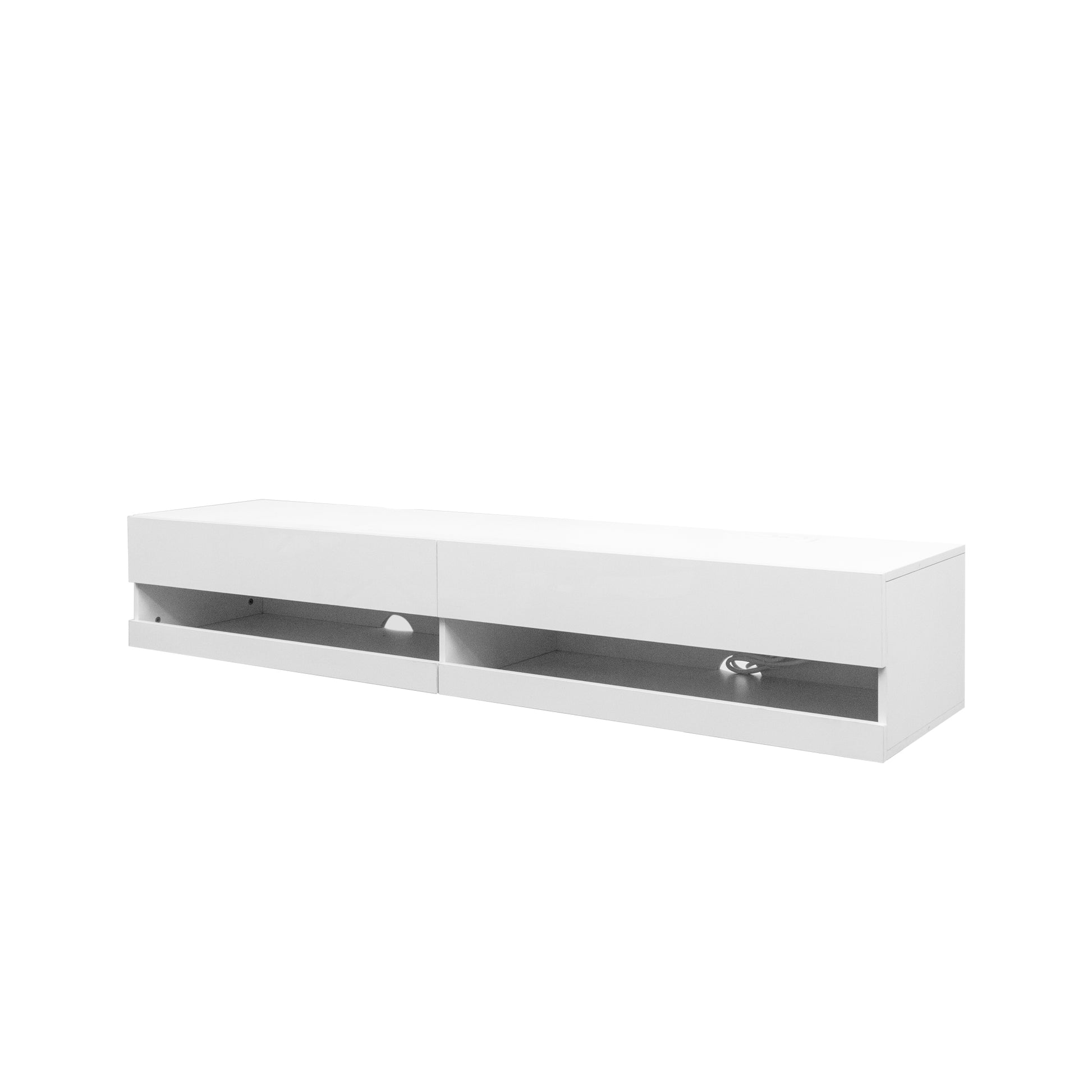 180 Wall Mounted Floating 80" Tv Stand With 20 Color Leds And Charging Station White 70 79 Inches Mdf