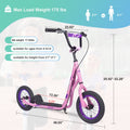 Youth Scooter Kick Scooter For Kids 6 With Adjustable Handlebar, 12 Inch Inflatable Wheels ,Widened Non Slip Footboard Cycling Pink Garden & Outdoor Carbon Steel