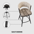 Bar Chair Toweling Woven Bar Stool Set Of 2, Black Legs Barstools No Adjustable Kitchen Island Chairs,360 Swivel Bar Stools Upholstered Counter Stool Arm Chairs With Back Footrest, White White Foam Linen