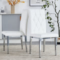 2 Piece Dining Chair Set, Modern Style Kitchen Soft Cushion High Backrest, With Embedded Buttons, Metal Leg Office Chair, Suitable For Restaurants, Offices, And Restaurants. White Pu