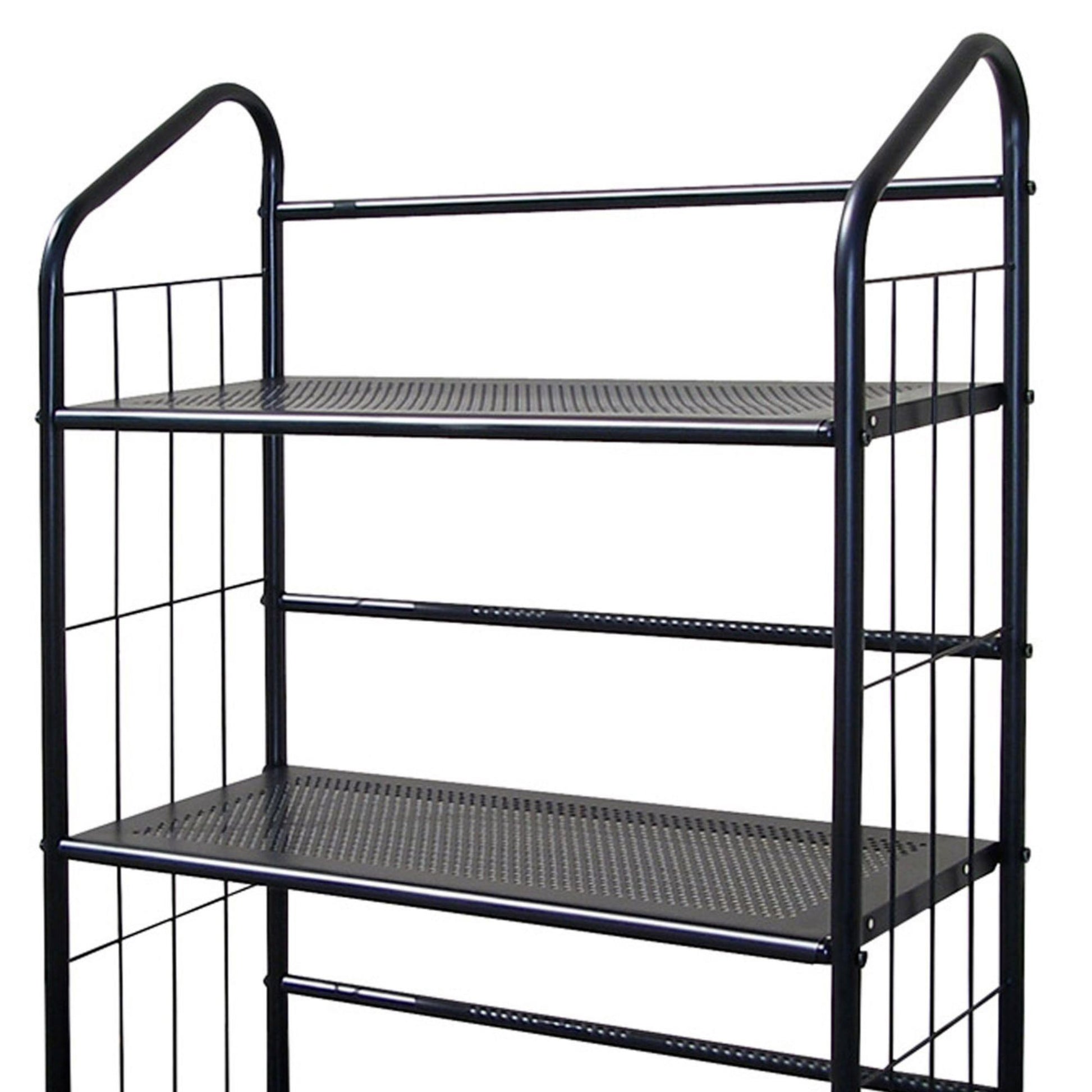 37" Tall 3 Tier Metal Standing Book Shelf, Black Finish Black Wood