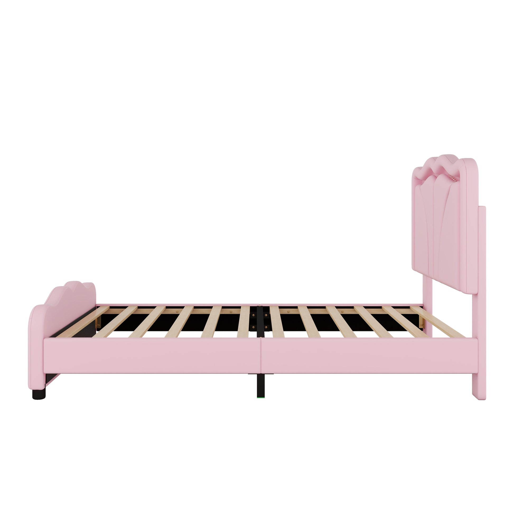 Twin Size Upholstered Platform Bed With Curve Shaped And Height Adjustbale Headboard,Led Light Strips,Pink Twin Pink Upholstered