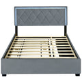 Queen Size Velvet Storage Platform Bed, With 2 Big Drawers, Twin Xl Size Trundle And Led Light, Gray Gray Velvet