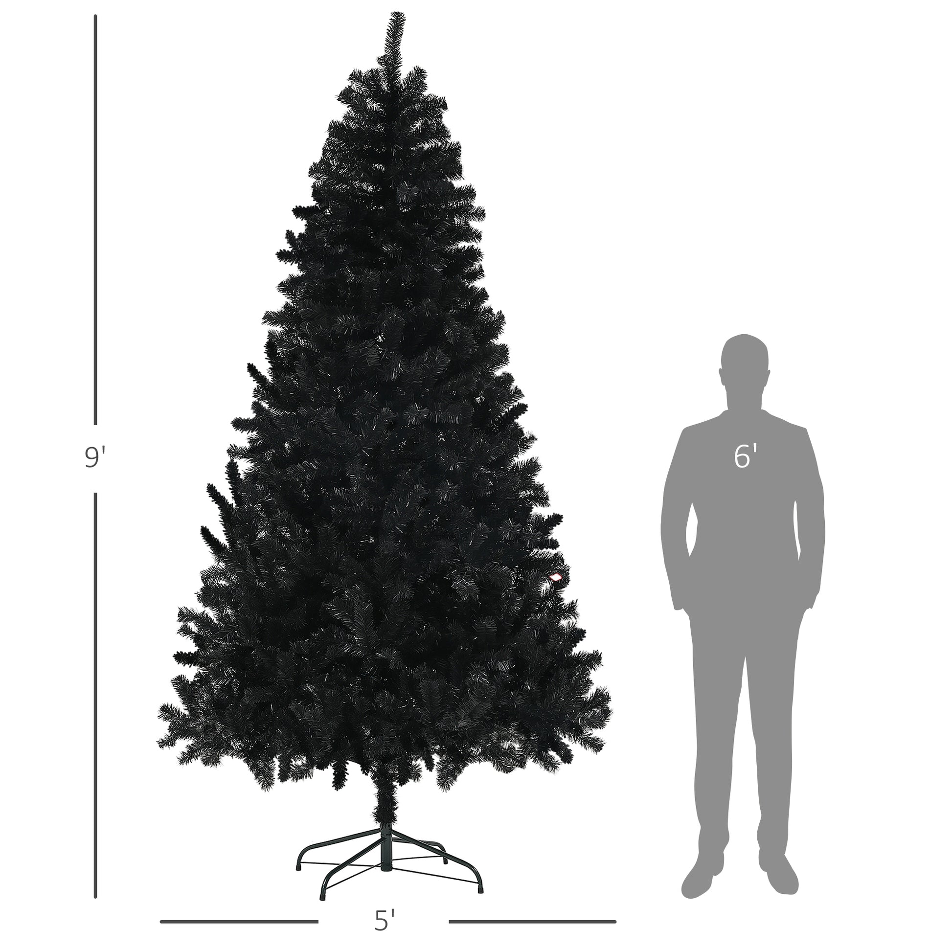 Homcom 9Ft Tall Artificial Christmas Tree, Unlit Xmas Tree With 2132 Branch Tips, Auto Open, Steel Base, Holiday D Cor For Home Office, Black Black Steel