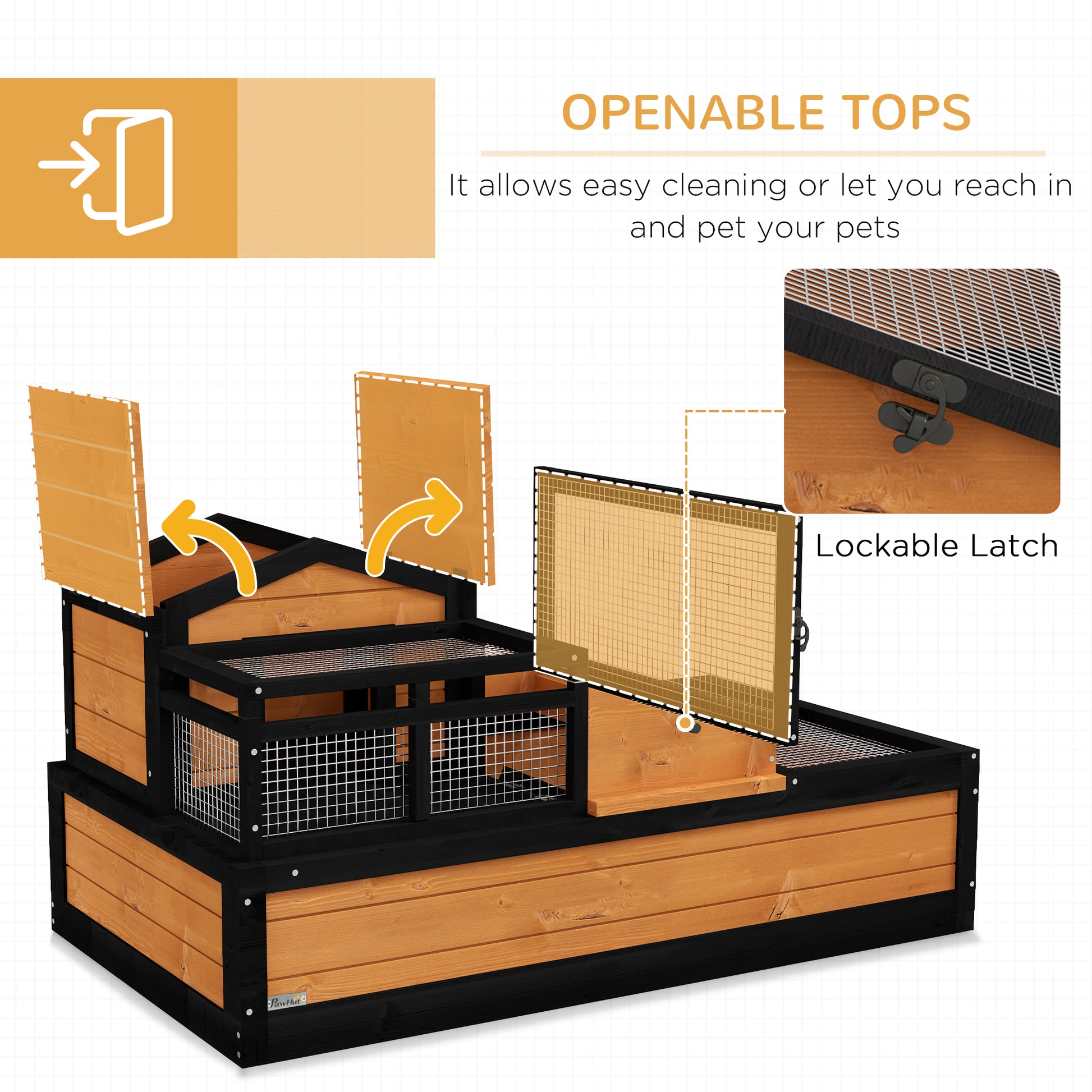 Pawhut 3 Room Tortoise House Habitat With Balcony & 2 Stories, Indoor Outdoor Wooden Tortoise Enclosure With Ladder, Tray, Openable Roof, Large Reptile Cage, 44" X 25.5" X 23", Yellow Yellow Wood