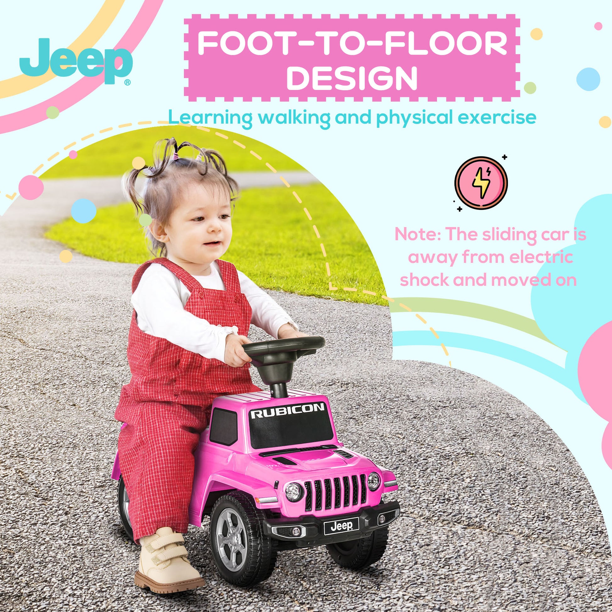 Aosom Kids Ride On Push Car, With Engine Sounds & Under Seat Storage, Foot To Floor Ride On Sliding Car With Horn, Sit And Scoot Ride On Toy, Ages 1.5 3 Years, Pink Pink Metal