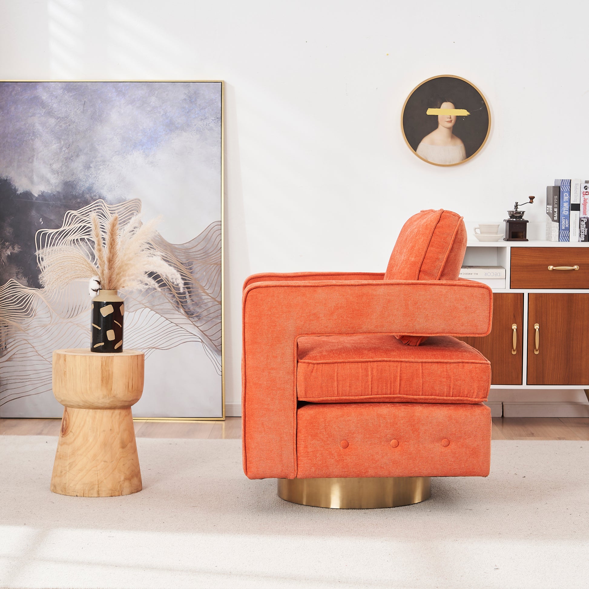 Swivel Barrel Chair For Living Room,360 Degree Swivel Club Modern Accent Single Sofa Chair, Small Leisure Arm Chair For Nursery, Hotel, Bedroom, Office Orange Primary Living Space Modern Linen