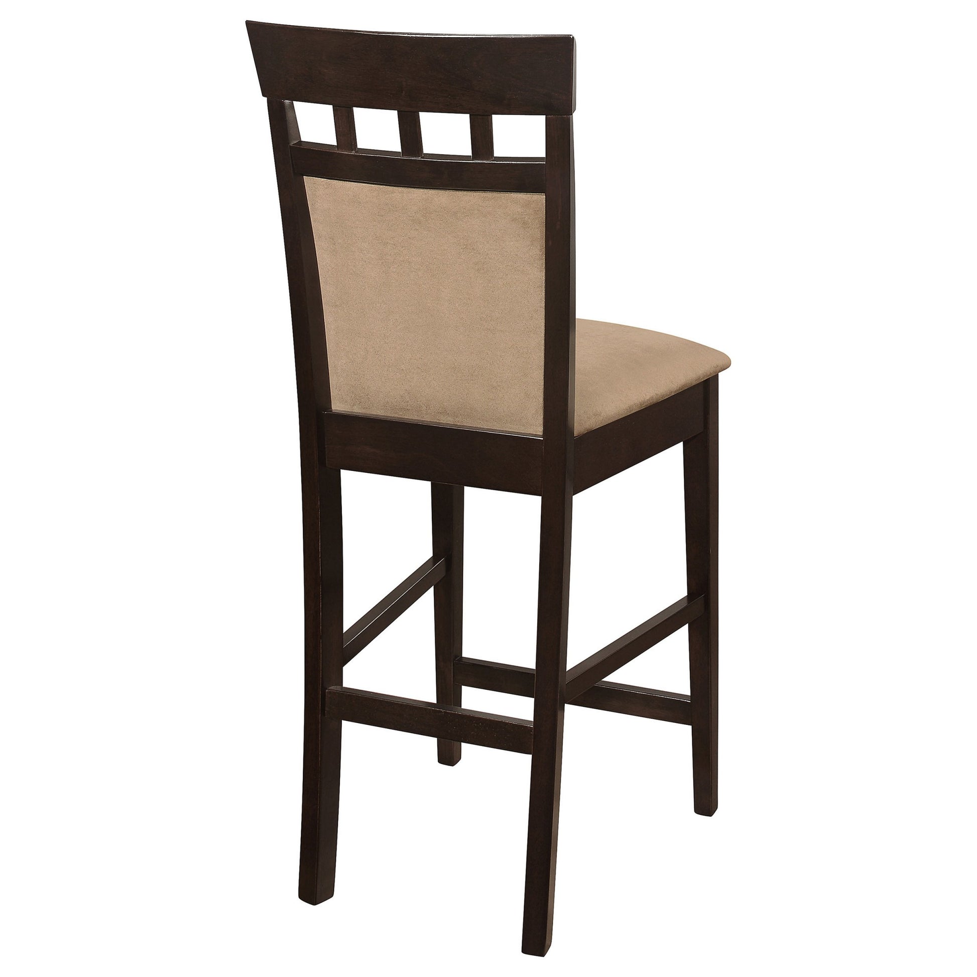 Upholstered Panel Back Counter Height Stool With Fabric Seat, Brown & Beige, Set Of 2 Brown Beige Wood Fabric