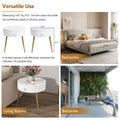 19.6'' Easy Assembly End Tables With High Gloss Faux Marble Tabletops, Set Of 2, Modern Fluted 2 Side Tables With Drawers, Round Coffee Tables With Golden Legs For Living Room, White White Gold Primary Living Space Drawers Round Mdf Iron