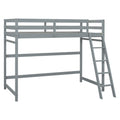 Twin Size High Loft Bed With Inclined Ladder, Guardrails,Grey Twin Grey American Design Pine