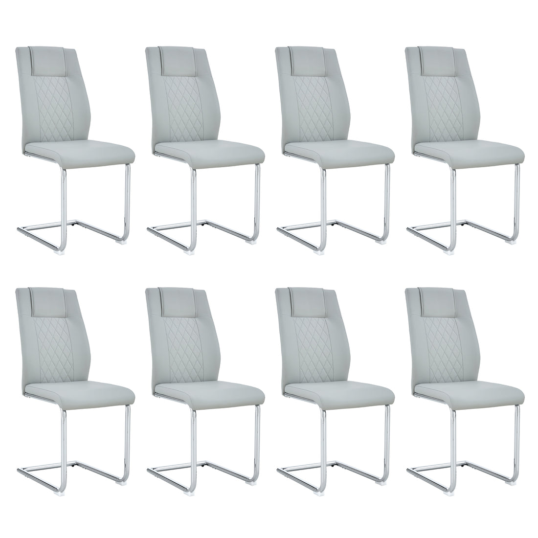 Modern Dining Chairs With Faux Leather Padded Seat Dining Living Room Chairs Upholstered Chair With Metal Legs Design For Living, Bedroom, Dining Room Side Chairs Set Of 8 Light Gray Pu C 001 Light