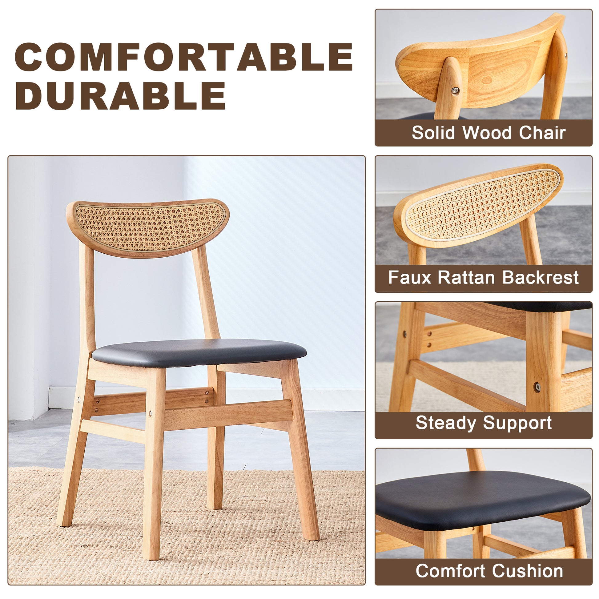Wood Colored Mdf Desktop With Rubber Wooden Legs, Foldable Computer Desk, Foldable Office Desk, Solid Wood Dining Chair With Small Curved Back And Pu Cushion, Zd 1545 Dx 2361 Wood Seats 4 Wood