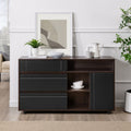 Contemporary Detailed Door Sideboard With Open Storage Dark Espresso Solid Black Espresso Mdf Mdf