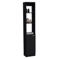 Linen Cabinet, 1 Door, 6 Shelves, Black Black Solid Wood Mdf Engineered Wood