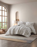3 Piece Cotton Jacquard Comforter Set Full Queen Ivory Polyester