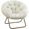 Cozy Saucer Chair Faux Fur Metal Frame Anti Slip Leg For Living Room Bedroom, Large, White White Fabric Metal