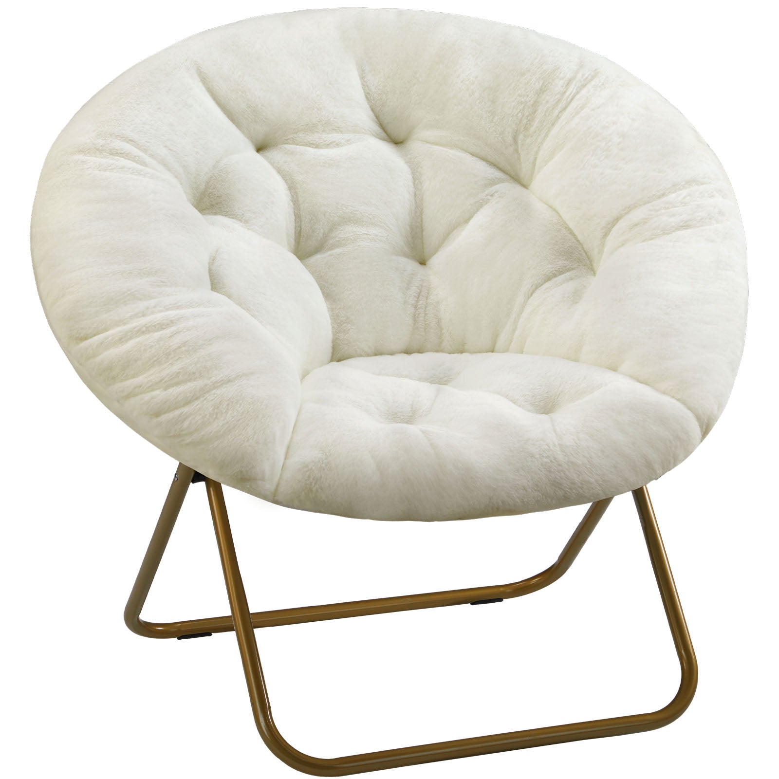 Cozy Saucer Chair Faux Fur Metal Frame Anti Slip Leg For Living Room Bedroom, Large, White White Fabric Metal