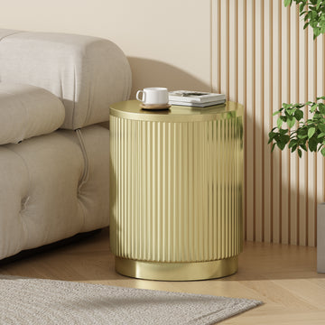 Golden Round Side Table With Vertical Stripes Gold Iron