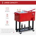 Outsunny 80 Qt Rolling Cooling Bins Ice Chest On Wheels Outdoor Stand Up Drink Cooler Cart For Party, Red Red Plastic