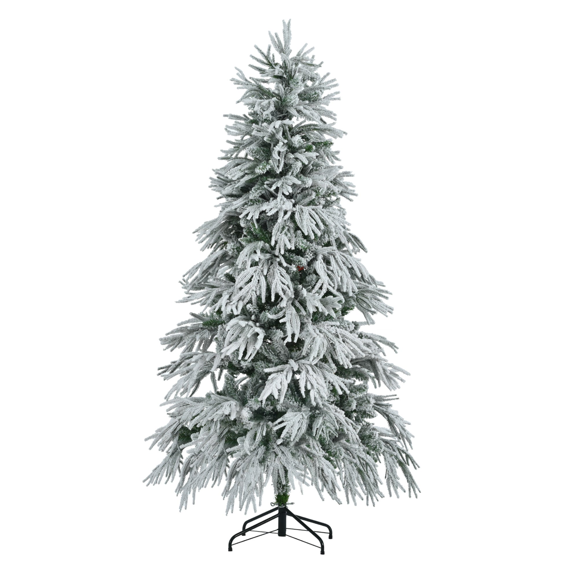 6Ft Pre Lit Spruce Snow Flocked Christmas Tree, Artificial Hinged Xmas Tree With 300 Multi Color Led Lights, 8 Flashing Modes &790 Snow Branch Tips, Holiday Office Home D Cor White Green Polyethylene