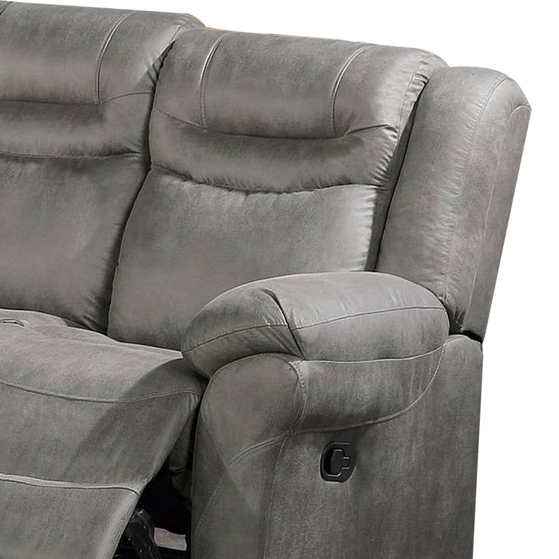 Betty 86 Inch Manual Reclining Sofa, Pull Tab Footrest Mechanism, Gray Gray Faux Leather 3 Seat