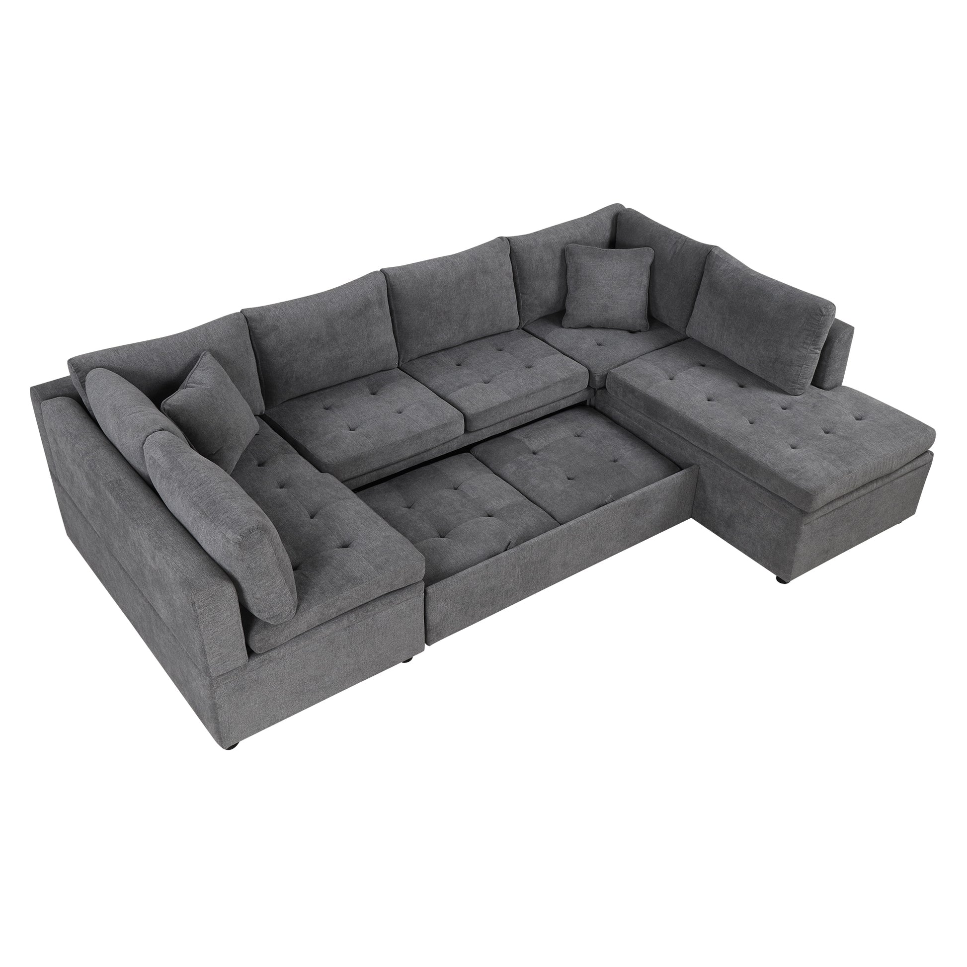 117.3" Oversized Sectional Sofa U Shaped Sofa Couch Pull Out Sofa Bed With Two Throw Pillows For Living Room, Gray Gray Foam Chenille 4 Seat