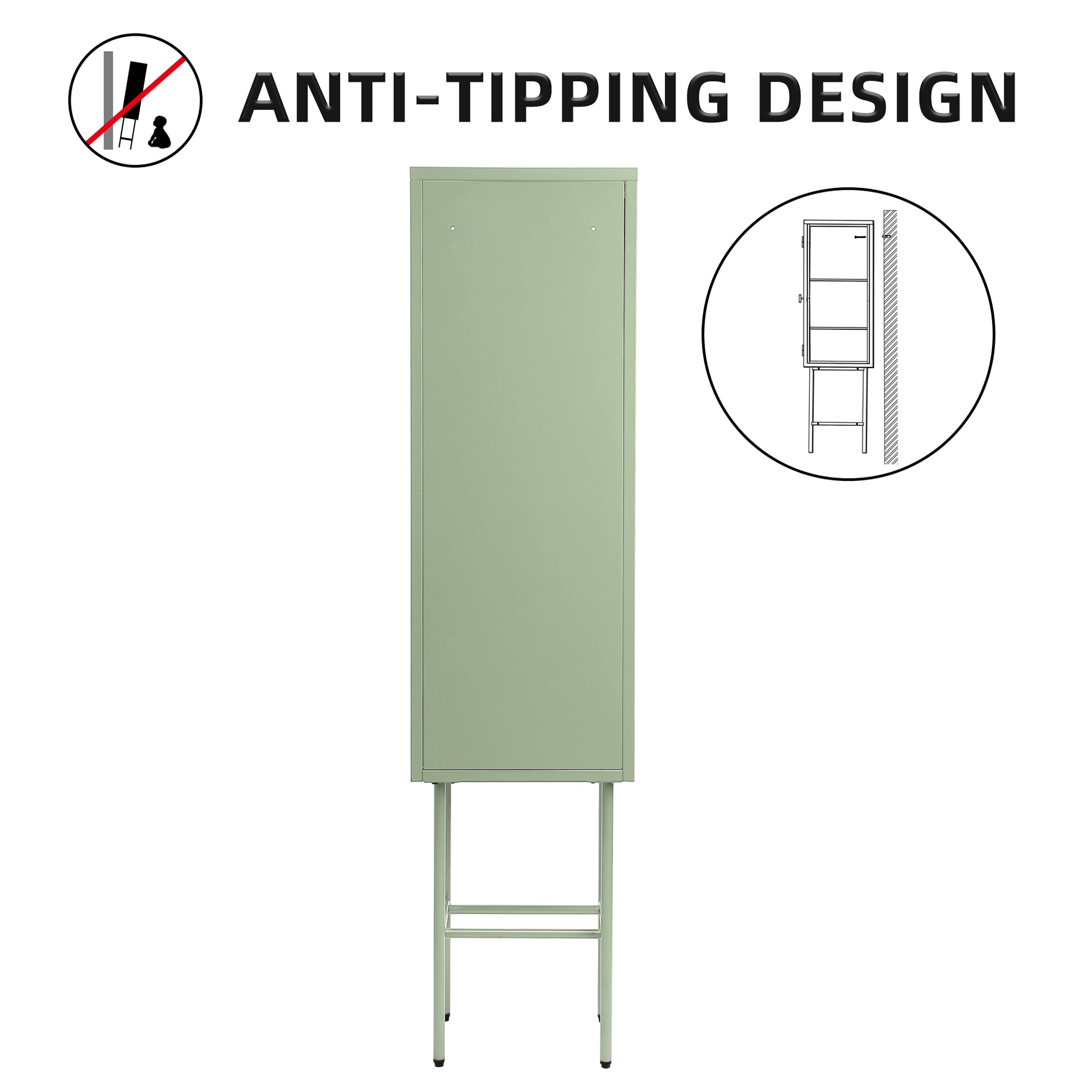 Retro Style Freestanding Metal Tall Display Cupboard With Glass Door And Three Detachable Shelves For Office, Living Room, Kitchen Console Sideboard,Bedside Entryway Mint Green Old Sku:W68751718 Mint Green Steel