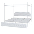 King Size Metal Canopy Platform Bed With Upholstered Headboard And Two Storage Drawers, White King White Metal