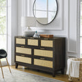 Bedroom 7 Drawer Dresser, Rattan Dresser Modern Wooden Chest Of Drawers With Spacious Storage Space For Bedroom Hallway Living Room Walnut Solid Wood Mdf