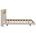 Queen Size Upholstered Floating Bed With Led And Storage Headboard, Beige Box Spring Not Required Queen Beige Wood Bed Frame Linen Upholstered