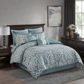 8 Piece Jacquard Comforter Set Aqua Silver Queen Queen Aqua Silver Polyester