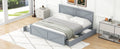 King Size Wooden Platform Bed With Four Storage Drawers And Support Legs, Gray King Gray Pine