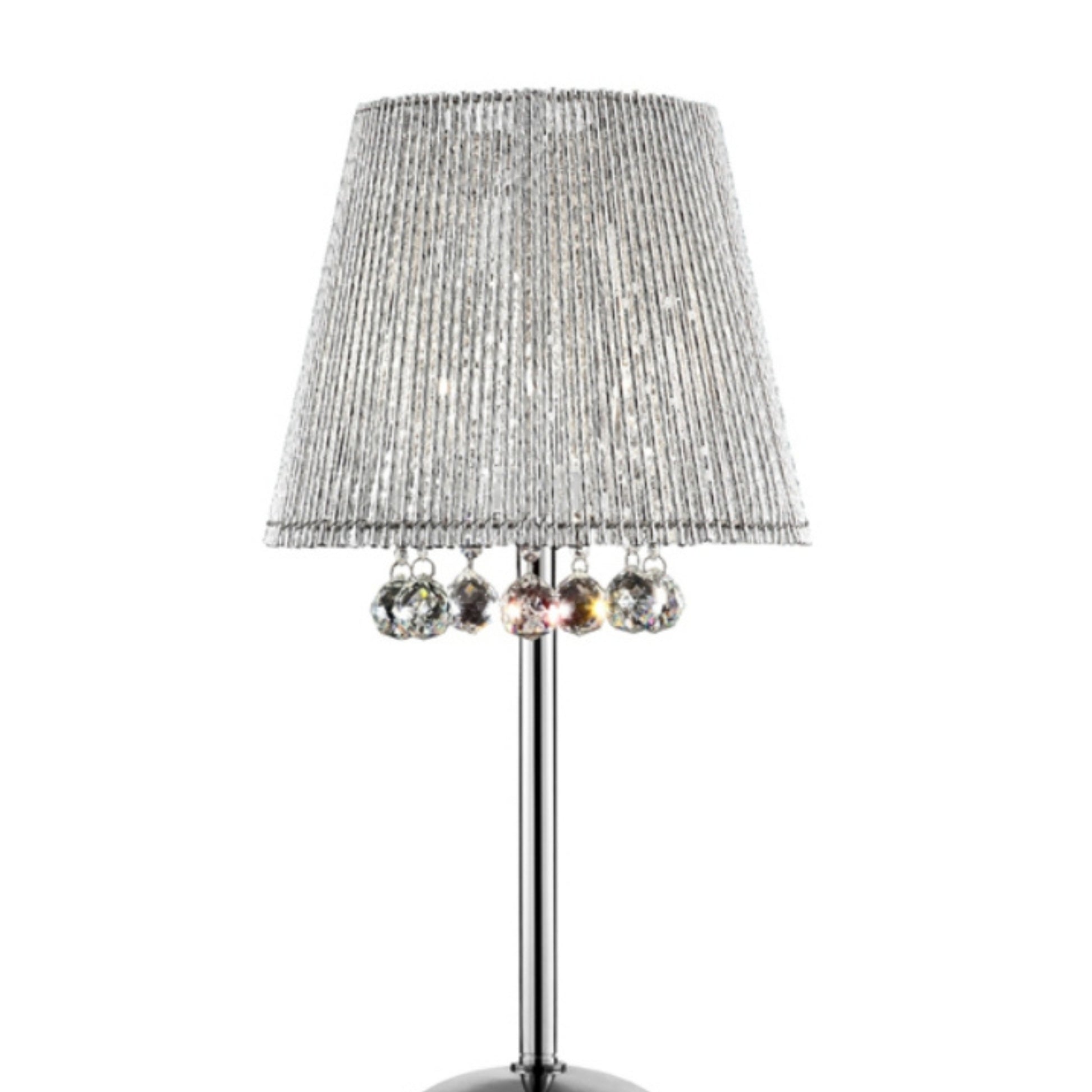 27.5" Tall Table Lamp" Dreamer", Silver And Crystal Accents, Silver Shade Silver Metal