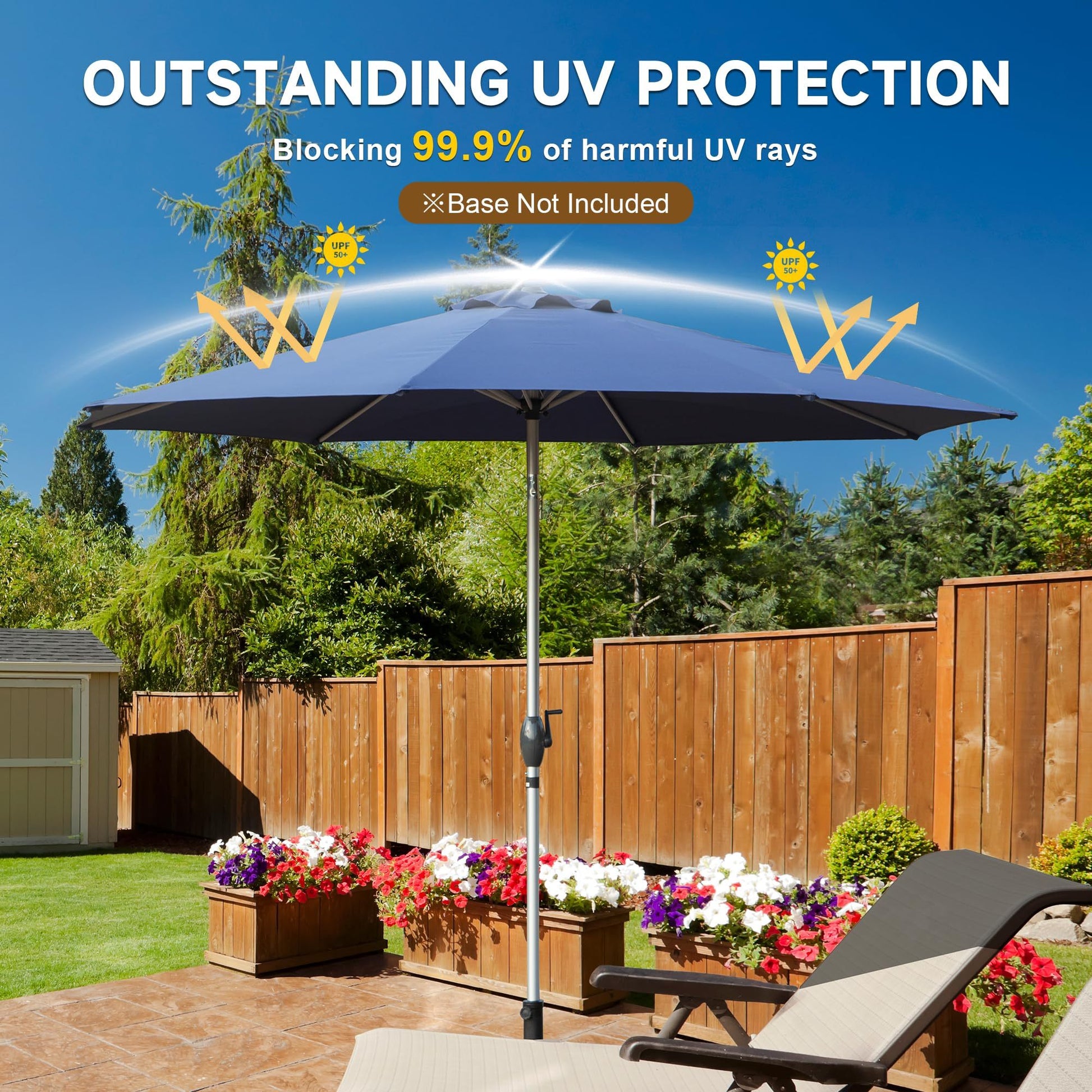 9Ft Patio Umbrella, Outdoor Table Umbrella With Push Button Tilt And Crank, Uv Protection Waterproof Market Sun Umbrella With 8 Sturdy Ribs For Garden, Deck, Backyard, Pool Navy Blue Navy Blue Round Uv Resistant Umbrellas Aluminium