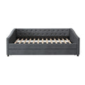 Full Size Daybed With Twin Size Trundle Upholstered Tufted Sofa Bed, With Button On Back And Copper Nail On Waved Shape Arms Dark Grey Full Dark Grey Wood Fabric