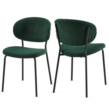 Dark Green Boucle Fabric Dining Chairs Set Of 2,Dining Chairs With Metal Legs For Dining Room, Kitchen, Living Room Metal Plaid Dark Green Dining Room Powder Coated Foam Dry Clean Modern Dining Chairs Solid Back Set Of 2 Foam Boucle