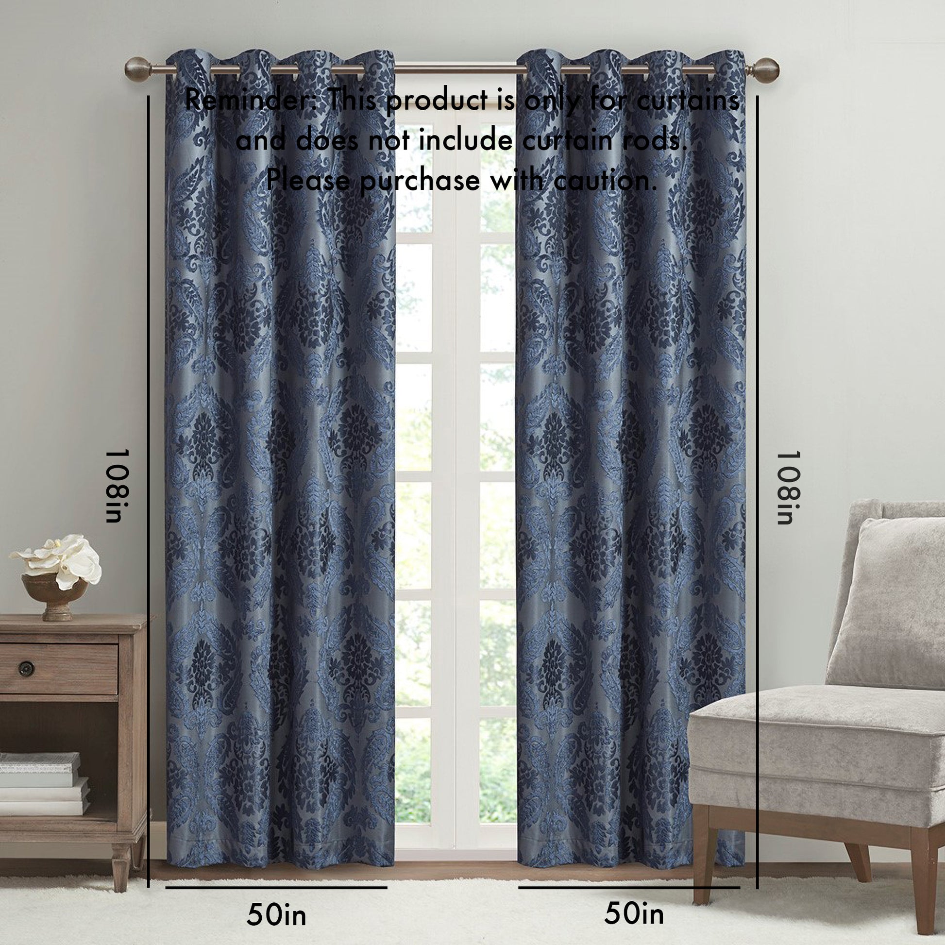 Knitted Jacquard Paisley Total Blackout Grommet Top Curtain Panel Only 1 Pc Panel Navy Polyester