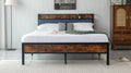 Black Queen Metal Bed Frame With Upholstered Headboard And Footboard And Iron Slats, Rustic Bed Base, Heavy Duty Platform Bed Frame,12 Inch Underbed Storage No Springs Required Box Spring Required Queen Black Dark Walnut Metal Brown Bedroom