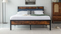 Black Full Metal Bed Frame With Upholstered Headboard And Footboard And Iron Slats, Rustic Bed Base, Heavy Duty Platform Bed Frame,12 Inch Underbed Storage No Springs Required Box Spring Required Full Black Dark Walnut Metal Brown Bedroom
