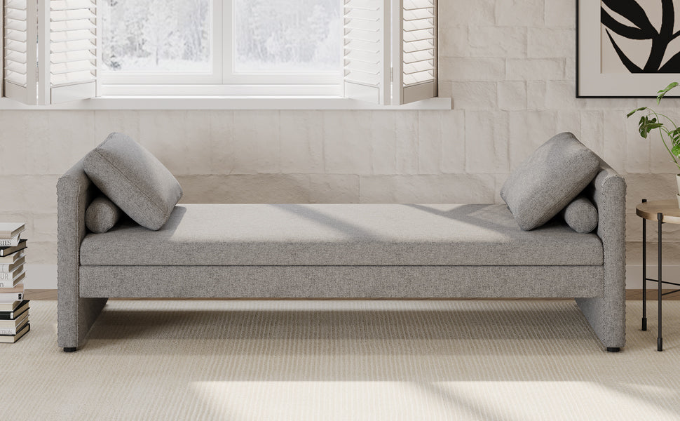 Modern Upholstered Chaise Lounger Daybed With Pillows Small Single Daybed, No Mattress Needed, Perfect For Living Rooms & Home Office,Linen Fabric, Gray Gray Linen