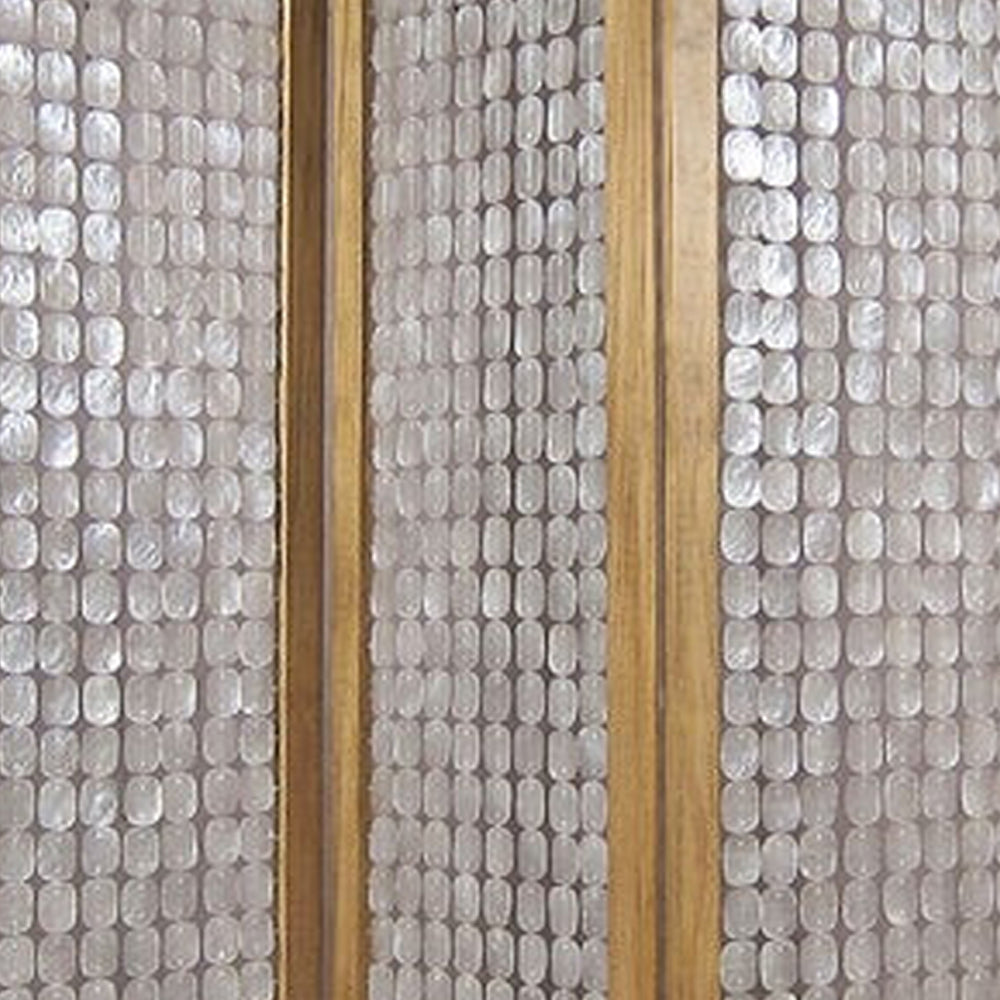 3 Panel Wooden Screen With Pearl Motif Accent, Brown And Silver Oak Silver Solid Wood