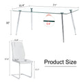 Table And Chair Set.Modern Rectangular Glass Dining Table With A Tempered Glass Tabletop And Silver Metal Legs, Paired With Multiple Chairs Designed With Pu Cushions And Silver Metal Legs. Silver White Seats 8 Tempered Glass
