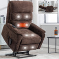 Brown Chenille Dual Motor Infinite Position Up To 350 Lbs Power Lift Recliner Chair With Power Remote, Heat Massage And Heavy Duty Motion Mechanism White Metal Primary Living Space Heavy Duty Push