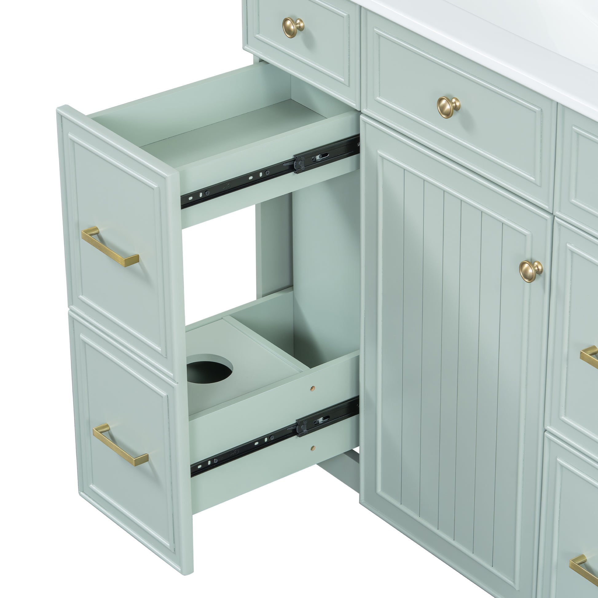 36" Bathroom Vanity With Ceramic Sink, Green, Solid Wood Frame, Soft Close Doors, Adjustable Shelves, 3 Drawers ,Including Double Depth Drawer For Hairdryer Storage Old Sku:Sv000003Aag 1 Green