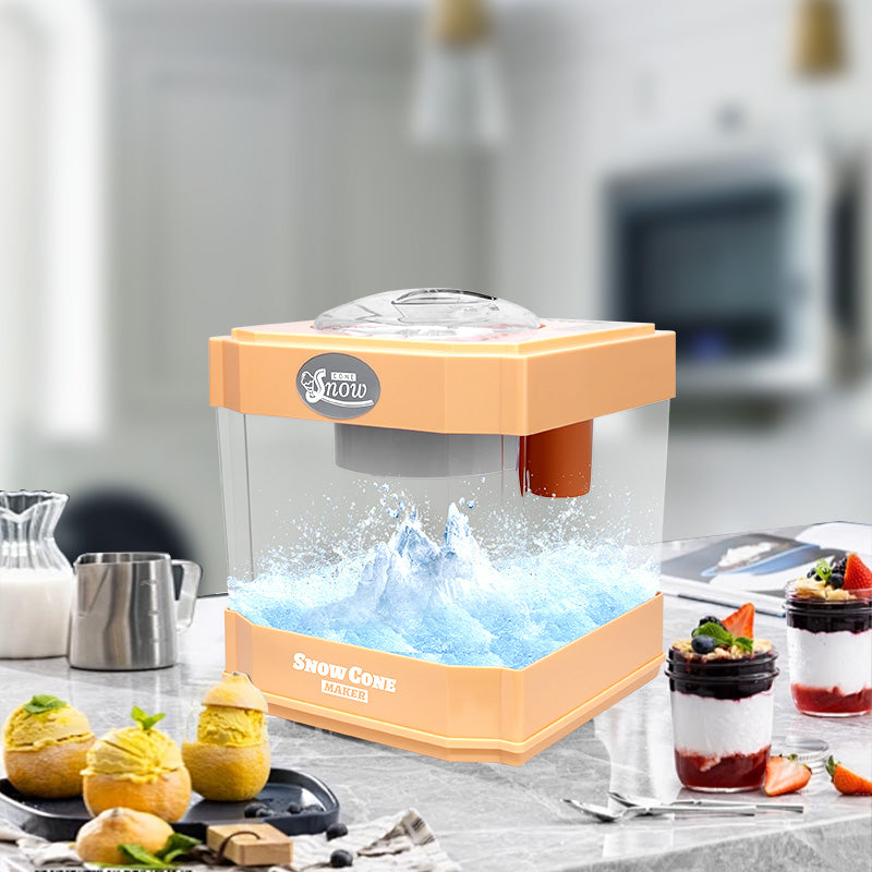 Snow Cone Maker, Tabletop Shaved Ice Machine For Slushies & Frozen Drinks, 2 Reusable Cups, Ice Scoop Orange Plastic