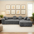 L Shaped Modular Modern Compressed Gray Sofa,Comfy Corduroy Fluffy Couch With Deep Seat,No Assembly Required Couch For Living Room Gray Linen Wood Primary Living Space Soft Cushion Back Extra Heavy