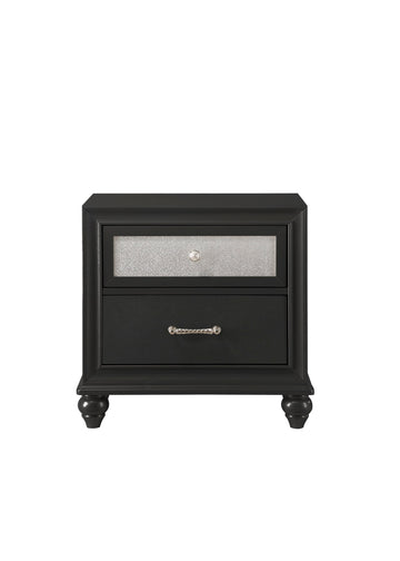 Luxury 1Pc Glam 2 Drawer Nightstand End Table Black Finish Shimmering Accents Bedroom Solid Wood Wooden Furniture Black 2 Drawers Bedroom Bedside Cabinet Contemporary,Glam,Luxury Easy Assembly Wood