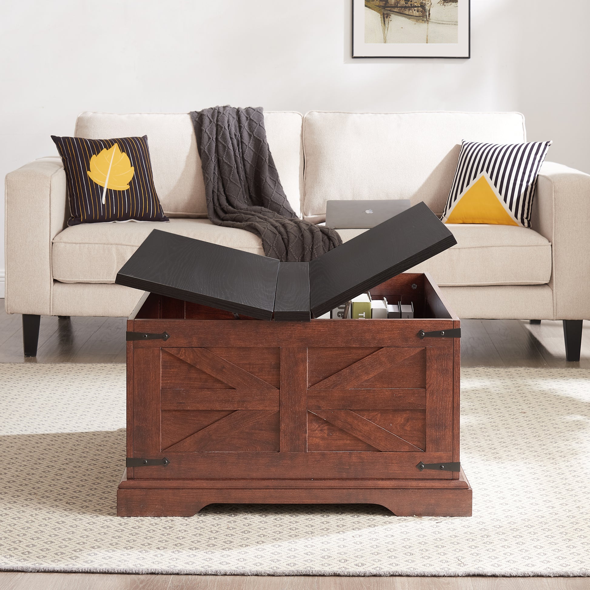 Farmhouse Coffee Table & End Table Barn Design Center Table Rustic Cocktail Table With Hinged Lift Top And End Table Oak Mdf