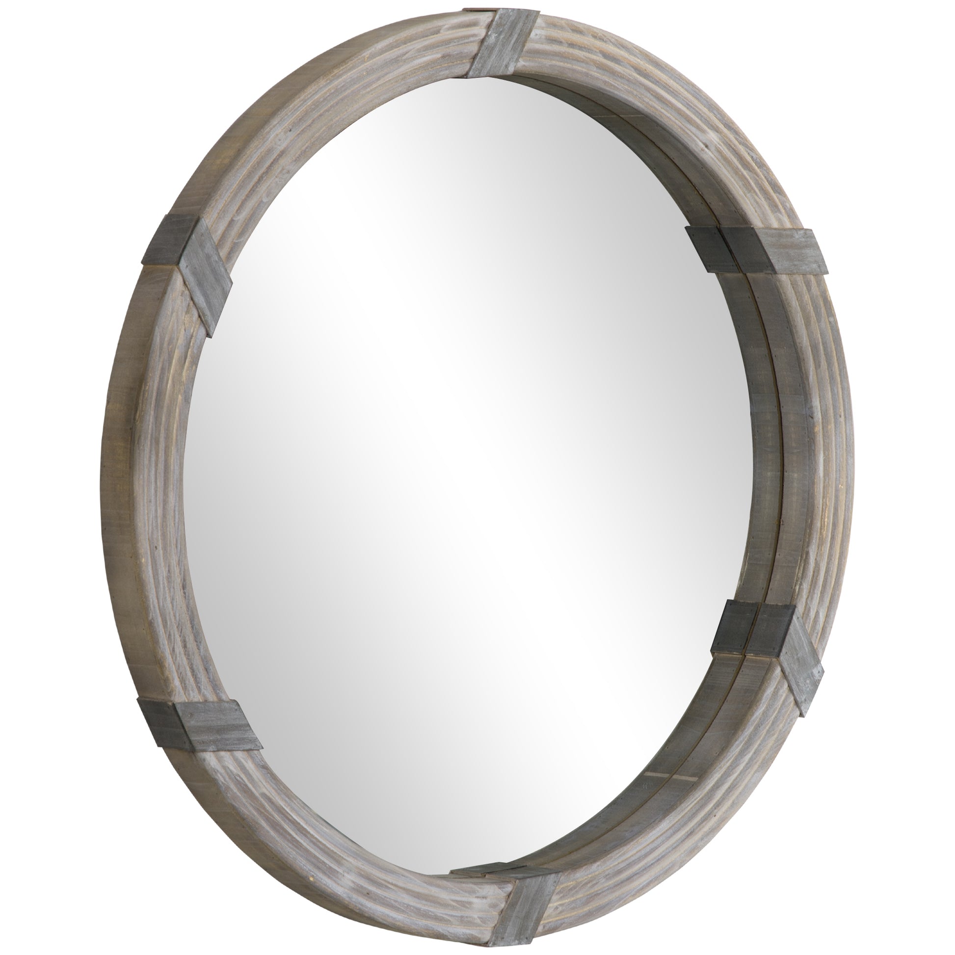 Homcom 30.75" Wood Wall Mirror, Farmhouse Decorative E Round Mirror For Wall Decor In Living Room, Bedroom, Natural Wood Color Natural Wood Mdf