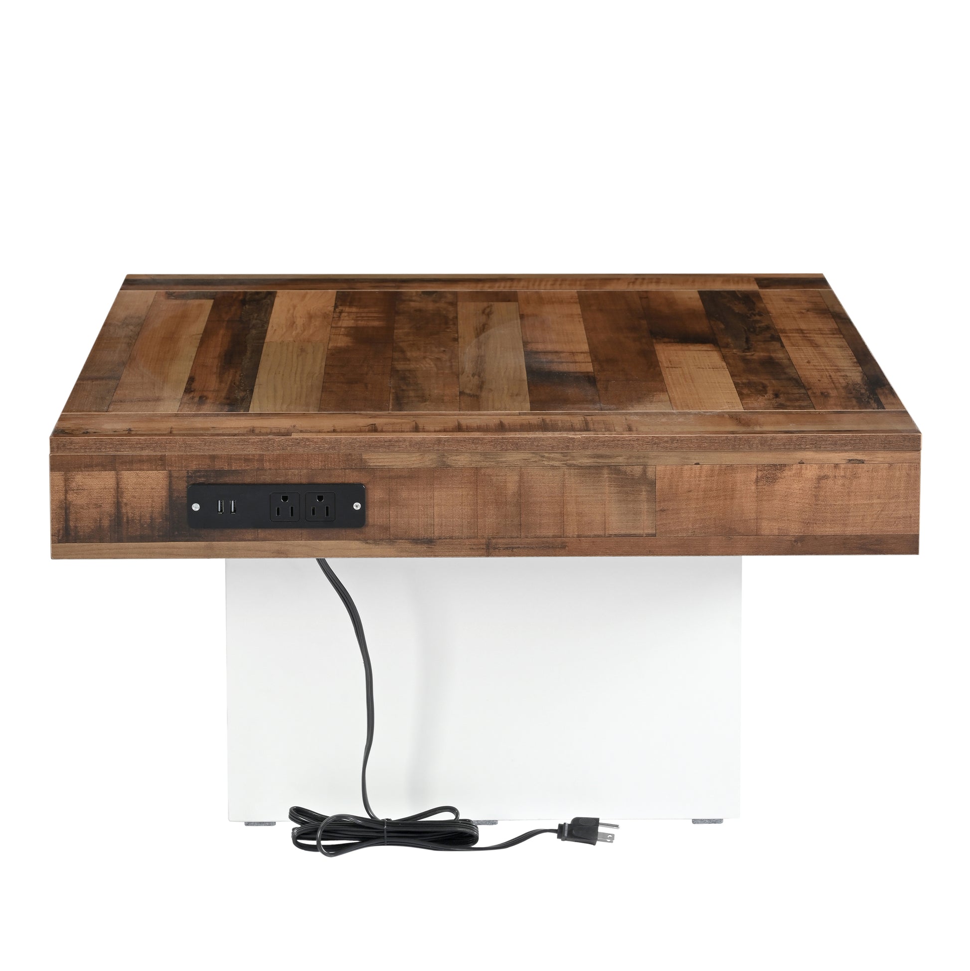 31.4'' X 31.4'' Farmhouse Coffee Table With 2 Usb Ports And Outlets, Brown Spliced Wood Grain Center Table With Led Light, Rustic Cocktail Table With Charging Station For Living Room, White White Primary Living Space Square Particle Board